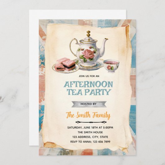 English Afternoon Tea party Invitation 招待状 (正面/裏面)
