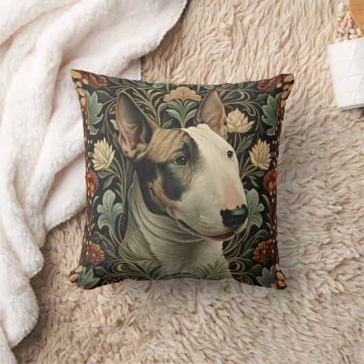 English Bull Terrier William Morris Style Floral クッション (ブランケット)