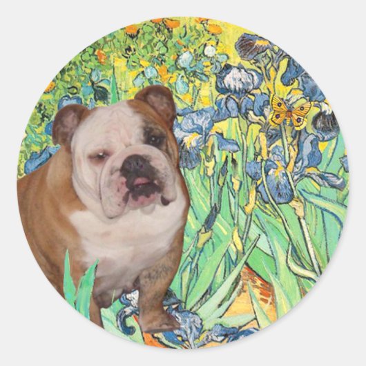 English Bulldog 1 - Irises ラウンドシール (正面)