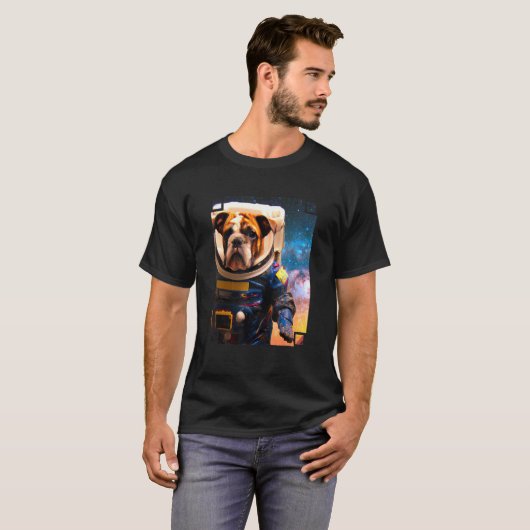 English Bulldog Astronaut Outer Space Bulldog 2 Tシャツ (正面フル)