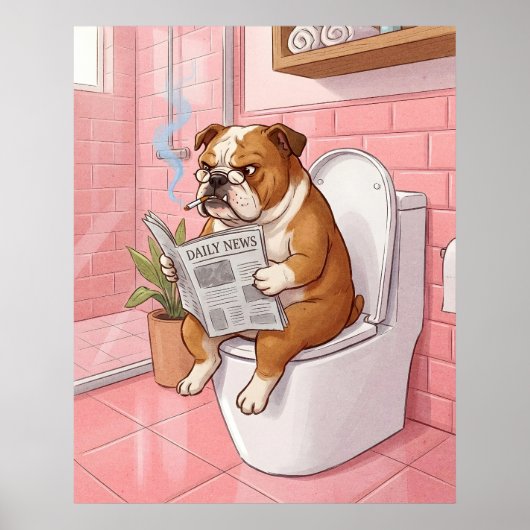 English Bulldog Bathroom Poster Wall Art Print ポスター (正面)