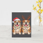 English Bulldog Christmas Santa Hat Reindeer Light カード (黄色い花)
