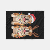 English Bulldog Christmas Santa Hat Reindeer Light フリースブランケット (正面(横))