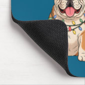English Bulldog Christmas Santa Hat Reindeer Light マウスパッド (コーナー)