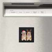 English Bulldog Christmas Santa Hat Reindeer Light マグネット (インサイチュ (食洗機))
