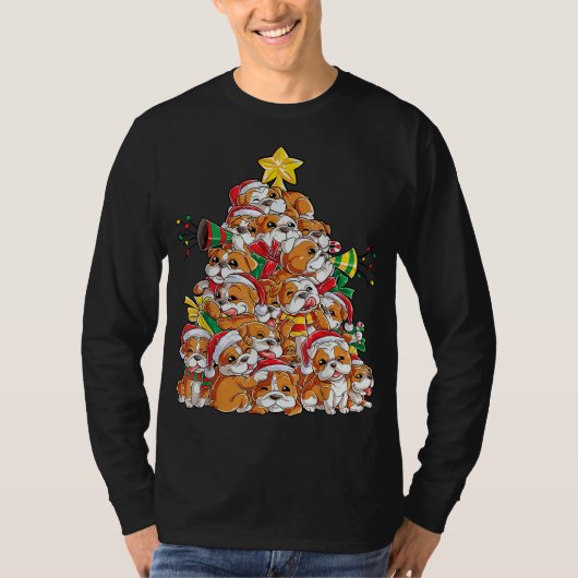 English Bulldog Christmas Tree Dog Santa Xmas Boys Tシャツ (正面)