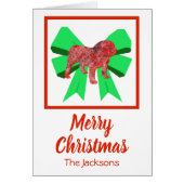English Bulldog Cute Christmas Dog & Bow Card (正面)