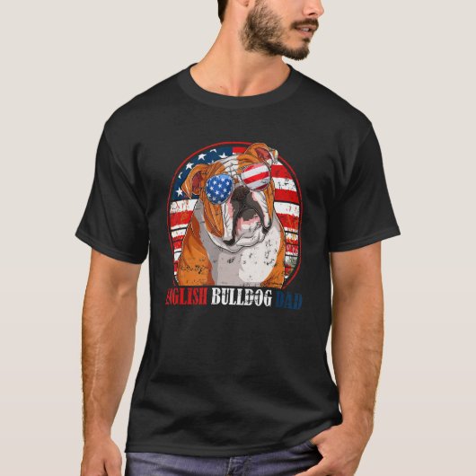 English Bulldog Dad Retro American Flag Patriotic  Tシャツ (正面)