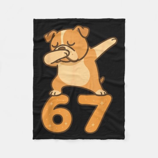 English Bulldog Dog 67 Meme Six Seven Funny Dabbin フリースブランケット (正面)
