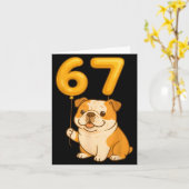 English Bulldog Dog Funny 67 Meme Six Seven Balloo カード (黄色い花)