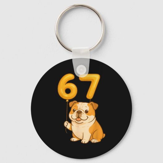 English Bulldog Dog Funny 67 Meme Six Seven Balloo キーホルダー (正面)