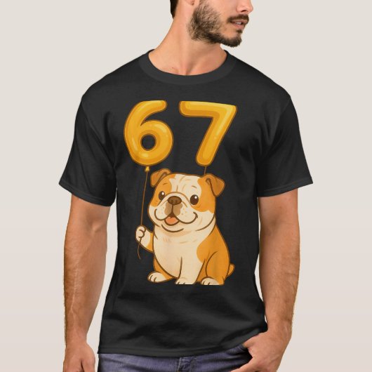 English Bulldog Dog Funny 67 Meme Six Seven Balloo Tシャツ (正面)