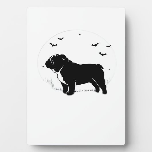 English Bulldog Dog � Halloween Moon Silhouette Ov フォトプラーク (正面)