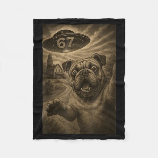 English Bulldog Dog Selfie 67 Meme Six Seven Funny フリースブランケット (正面)