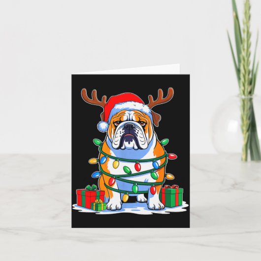 English Bulldog Dog Tree Christmas Lights Funny Xm カード (正面)