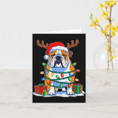 English Bulldog Dog Tree Christmas Lights Funny Xm カード (黄色い花)