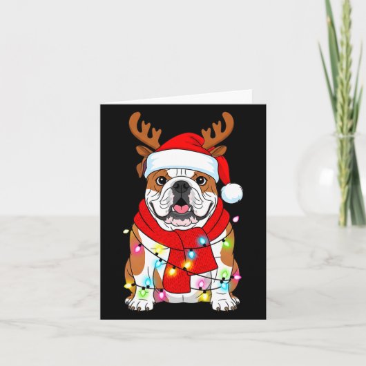 English Bulldog Dog Tree Christmas Lights Xmas Paj カード (正面)