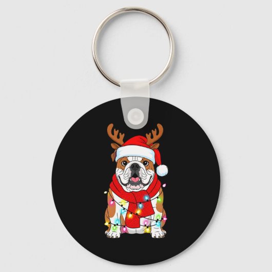 English Bulldog Dog Tree Christmas Lights Xmas Paj キーホルダー (正面)