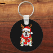 English Bulldog Dog Tree Christmas Lights Xmas Paj キーホルダー (正面)