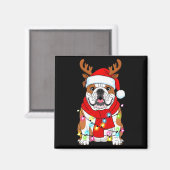 English Bulldog Dog Tree Christmas Lights Xmas Paj マグネット (正面/裏面)