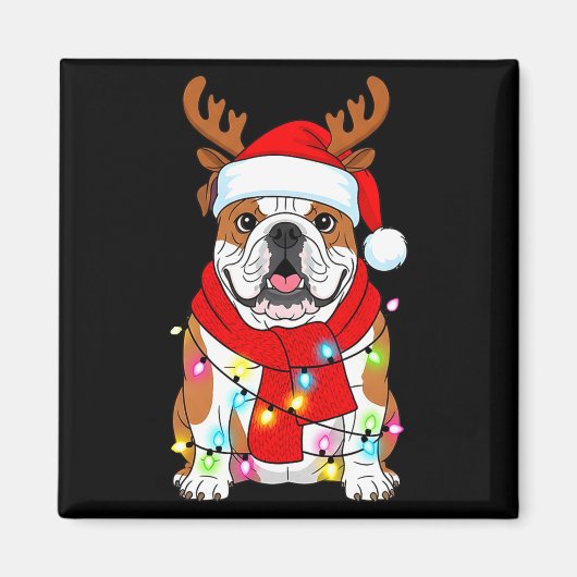 English Bulldog Dog Tree Christmas Lights Xmas Paj マグネット (正面)