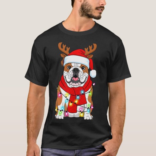 English Bulldog Dog Tree Christmas Lights Xmas Paj Tシャツ (正面)