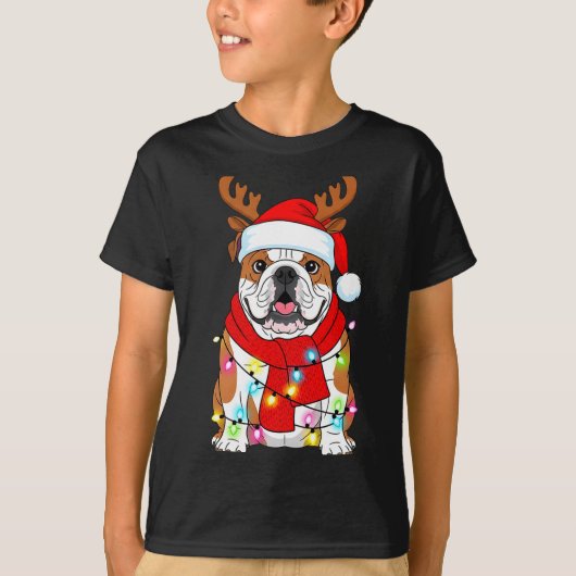 English Bulldog Dog Tree Christmas Lights Xmas Paj Tシャツ (正面)