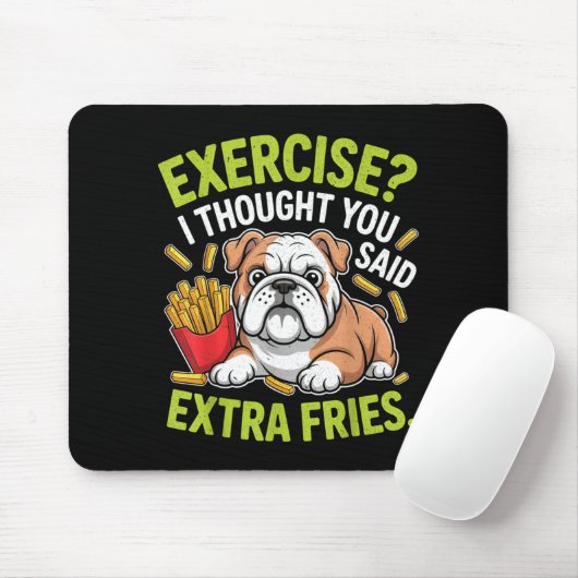 English Bulldog Exercise, Extra Fries Funny  マウスパッド (マウス)