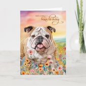 English Bulldog Field of Wildflowers Birthday カード (正面)