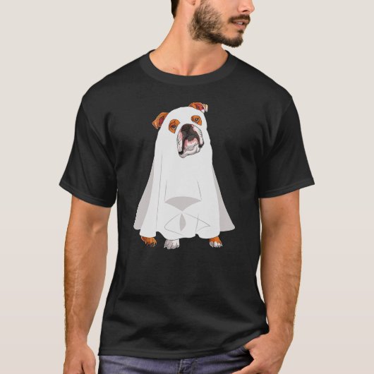English Bulldog Ghost Pumpkin Halloween Fall Dog L Tシャツ (正面)