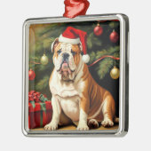 English Bulldog in Santa hat, メタルオーナメント (左)