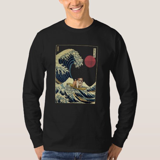 English Bulldog Japanese Kanagawa Wave  Surf Dog Tシャツ (正面)