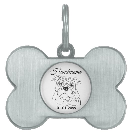 English Bulldog Line Art Personalized Tag ペットネームタグ (正面)
