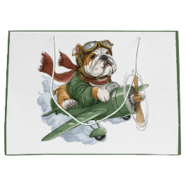 English Bulldog Pilot Airplane ラージペーパーバッグ