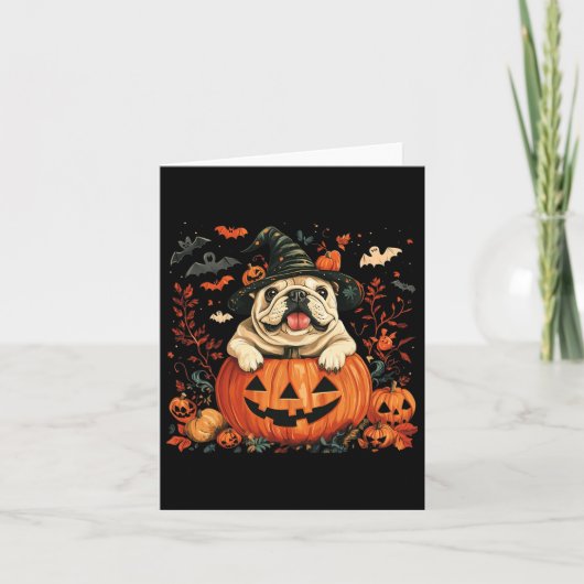 English Bulldog Pumpkin Halloween Thanksgiving Men カード (正面)