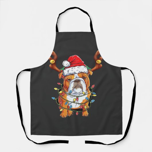 English Bulldog Reindeer Funny Christmas Essential エプロン (正面)
