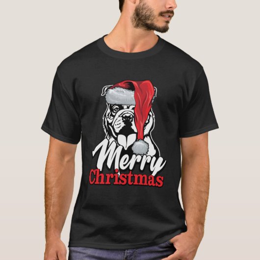 English Bulldog Santa Hat Merry Christmas Tシャツ (正面)