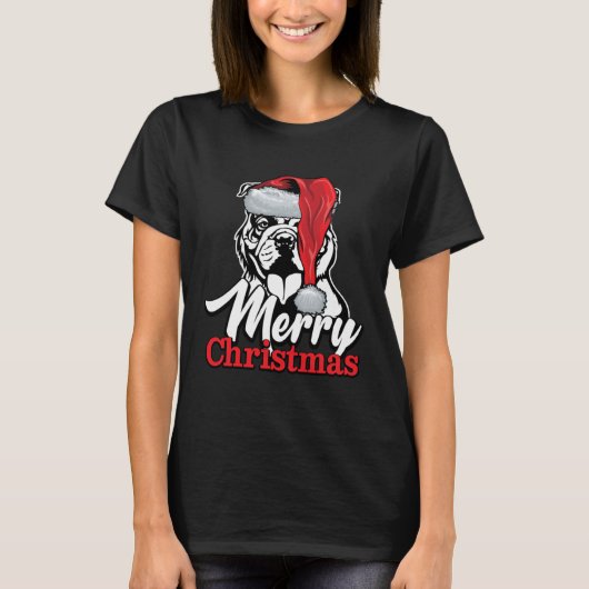 English Bulldog Santa Hat Merry Christmas Tシャツ (正面)