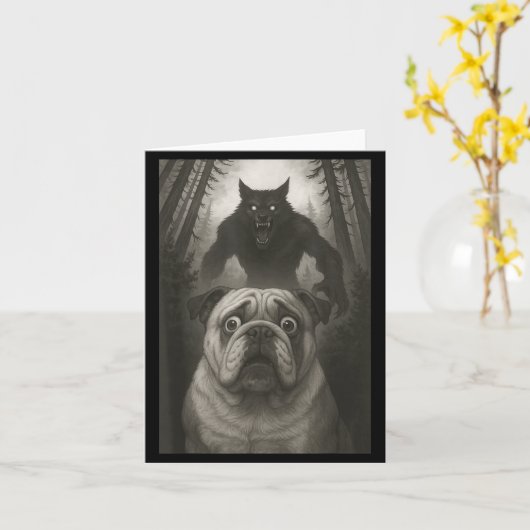 English Bulldog Selfie With Werewolf Funny  カード (黄色い花)