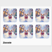 English Bulldog Snowy Christmas Village Holiday スクエアシール (シート)