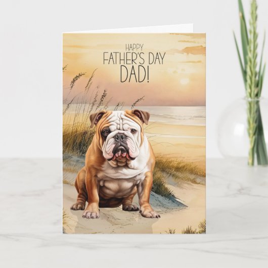 English Bulldog Sunset Beach Father's Day シーズンカード (正面)