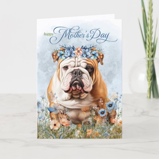 English Bulldog Wildflowers Mother's Day シーズンカード (正面)