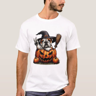 English Bulldog Witch Pumpkin Tシャツ