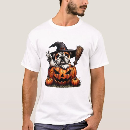 English Bulldog Witch Pumpkin Tシャツ (正面)