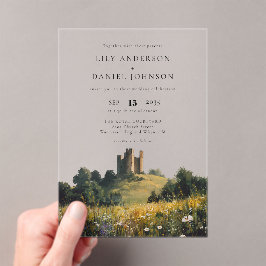 English Castle Wildflowers Floral Wedding アクリル招待状
