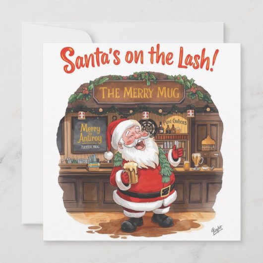 English Christmas with Santa Claus in Pub シーズンカード (正面)