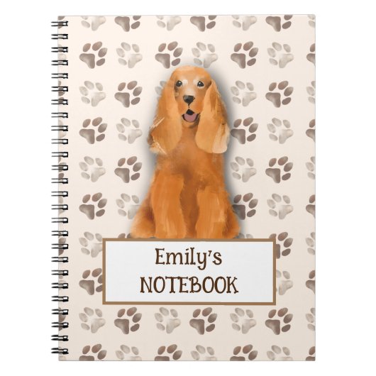 English Cockerスパニエル犬犬のフットプリントのカスタマイズ ノートブック (正面)