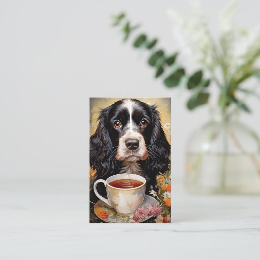 English Cocker Spaniel black white 名刺 (スタンド正面)