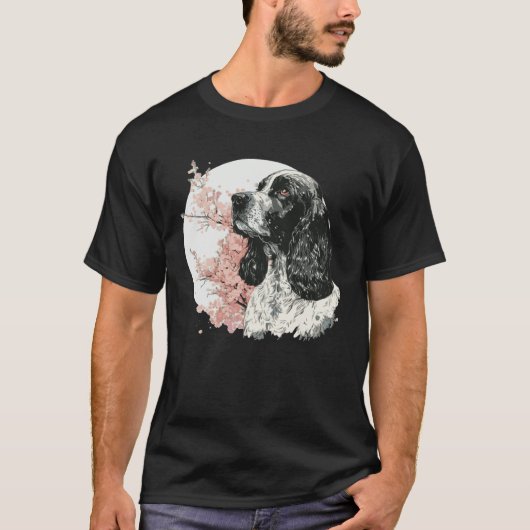 English Cocker Spaniel Cherry Blossom Dog Japanese Tシャツ (正面)