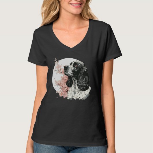 English Cocker Spaniel Cherry Blossom Dog Japanese Tシャツ (正面)